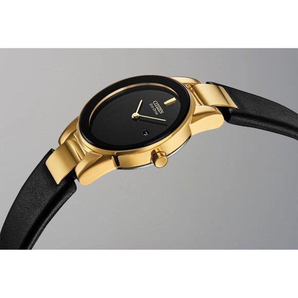 Citizen Women's Modern Calendar Eco-Drive Black Leather Watch 30 MM GA1052-04E - Picture 5 of 7